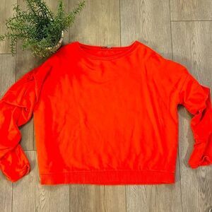 ZARA RUSCHED SLEEVE SWEATSHIRT REDDISH ORANGE SIZE MEDIUM